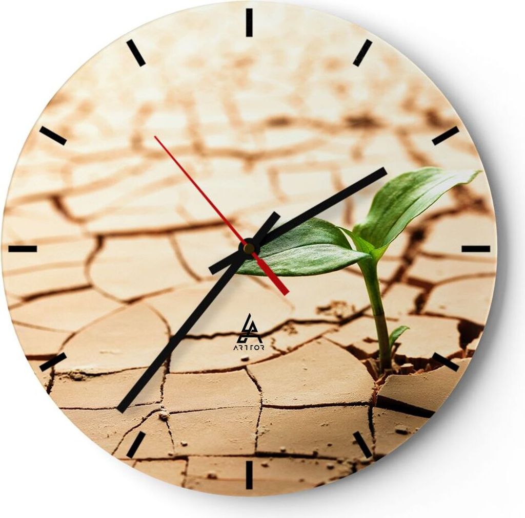 Wanduhr - Rund - Glasuhr - Wüste Erde Umwelt - 40x40cm - Schleichendes Uhrwerk - Lautlos - zum Aufhängen bereit - Dekoration Modern - Wanddekorat...