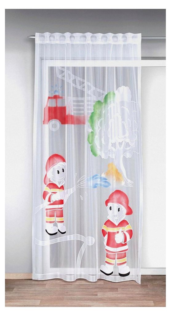 Gardine mit verdeckten Schlaufen und Gardinenband für das Kinderzimmer, Voile Weiß transparent, Fertiggardine mit schönem Motiv, HxB 245 x 140 cm