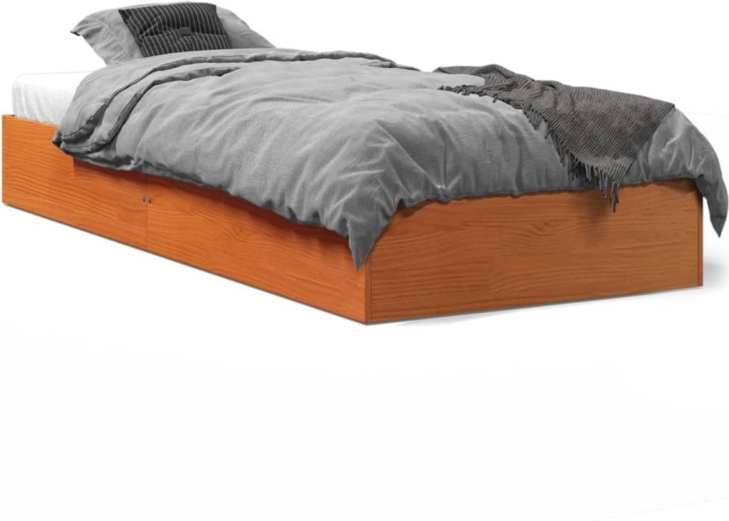 Schlichtes Massivholzbett - Bettgestell Holz Wachsbraun 75x190 cm Kiefer DE1544