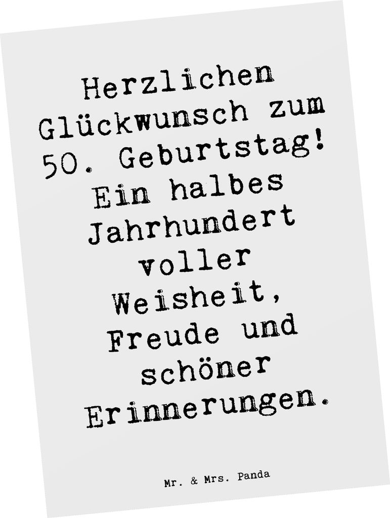 Mr. & Mrs. Panda Postkarte Spruch 50. Geburtstag - Weiß - Geschenk, Geburtstagsgeschenk, Happy Birthday, bildkarte, Ansichtskarten, Erlebnisse, 50...