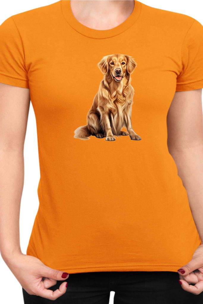 Damen T-Shirt Dogs Breeds Golden Retriever Dog Breed 008, Lady XL / Orange