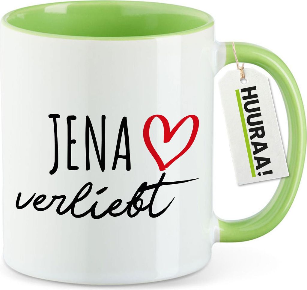 Huuraa Kaffeetasse Jena verliebt 330ml Grün Keramik Kaffeebecher Geschenkidee