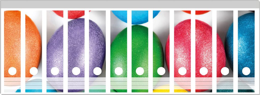 Wallario Ordnerrücken Sticker, selbstklebend für breite Ordner, 12 Stück, Motiv Bunte Oster-Eier in Nahaufnahme mit kräftigen Farben
