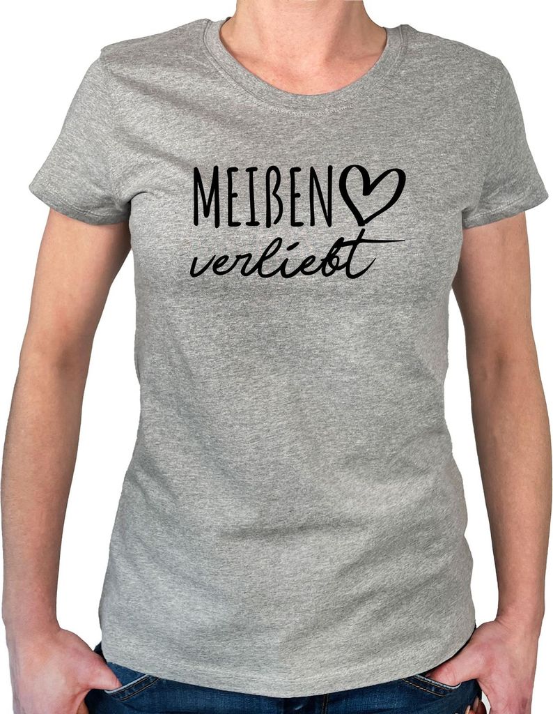 Huuraa Damen T-Shirt Meißen verliebt L Sport Grey Bio Baumwolle Fairtrade Damenshirt Geschenkidee