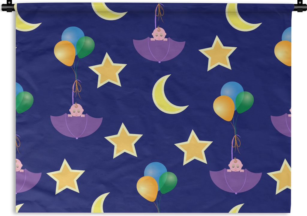 MuchoWow Wandteppich Wandbehang Sterne - Muster - Regenschirm - Geburt 60x45 cm Tapisserie Dekoration Wandtuch - Das Schlafzimmer