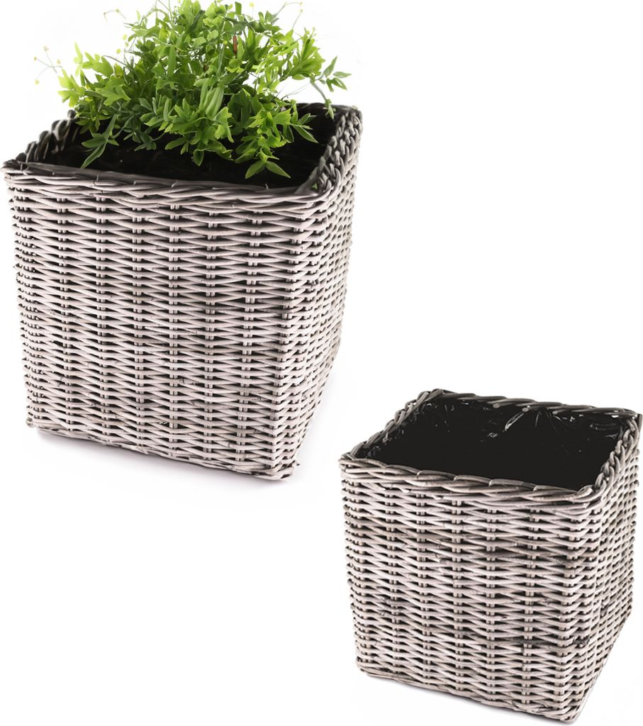 Rattan Pflanzkübel als eckige Pflanztöpfe in 40, 50 cm