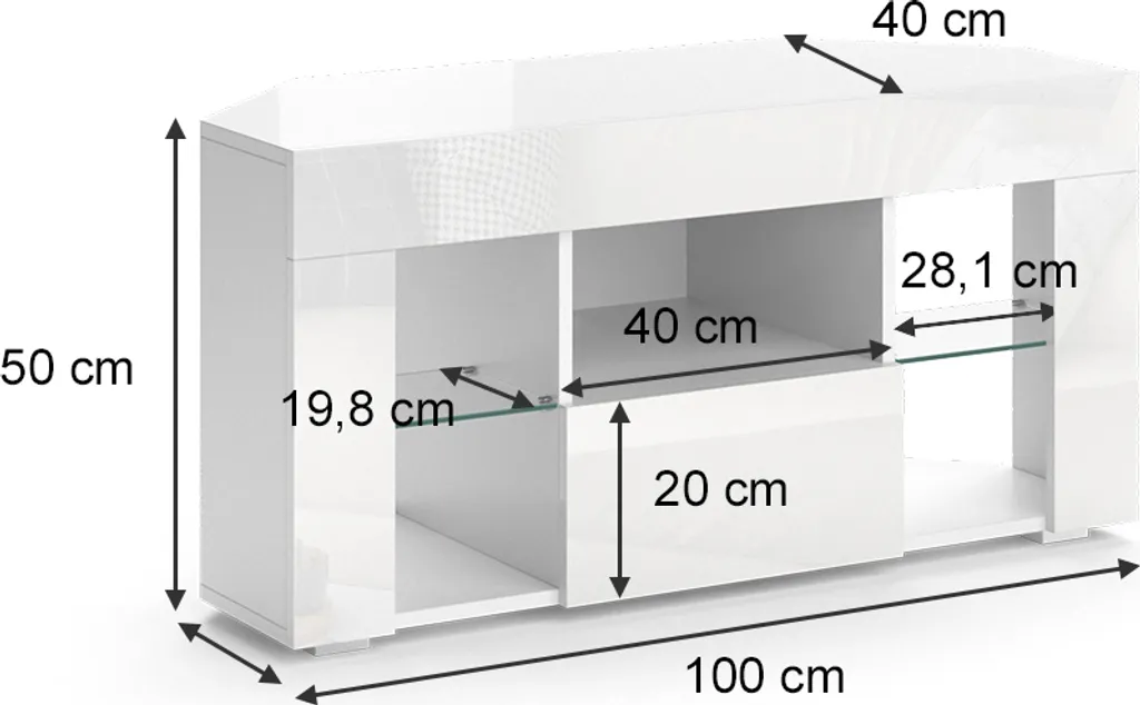 Meuble TV Blanc Compact Vicco Denver 100x50cm Solution Gain de Place - 3