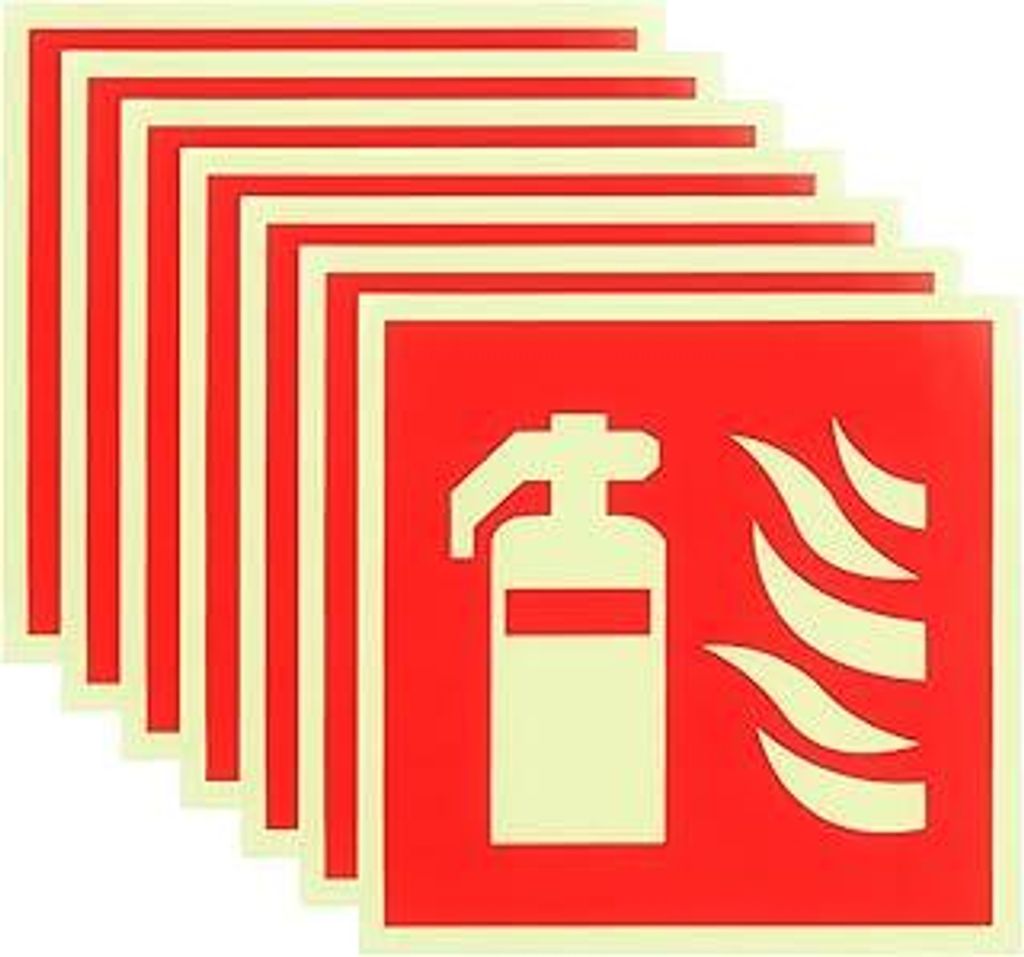 7 Stück Selbstklebend Feuerlöscher Schild Nachleuchtend, 15 x 15 cm Schild Feuerlöscher Aufkleber Sicherheitsmarkierung Hinweisschilder Brandsch...