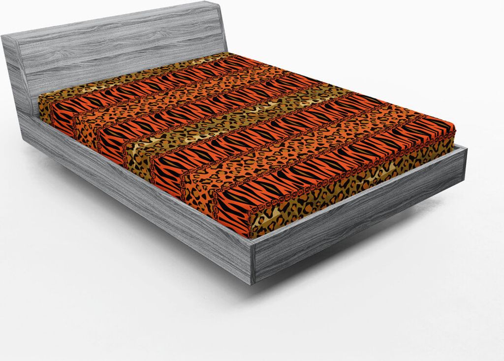 ABAKUHAUS afrikanisch Spannbetttuch, Leopard und Gepard Haut Savannah Pattern Safari Fauna zeitlose Artwork, 140 x 200 cm, Sepia orange Bernstein