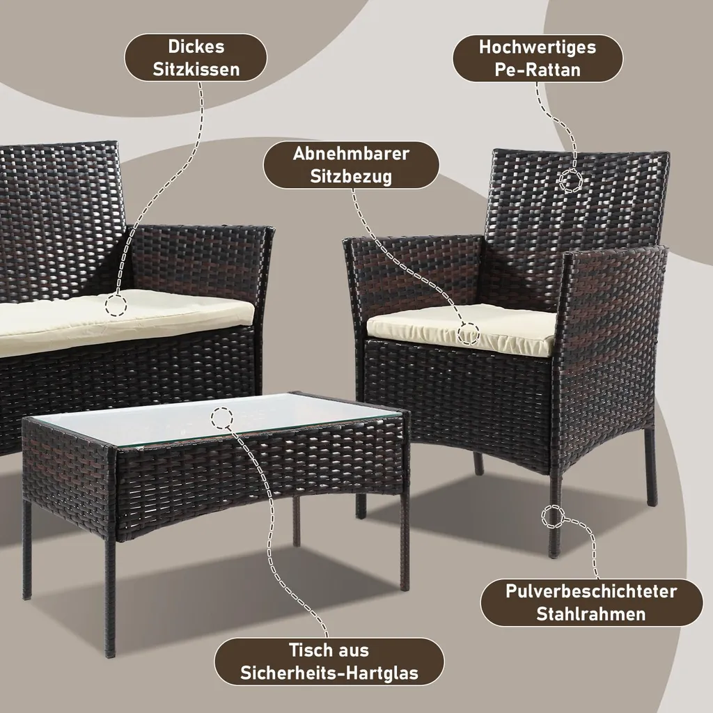 Salon de terrasse complet pour 4 personnes, idéal balcon et véranda