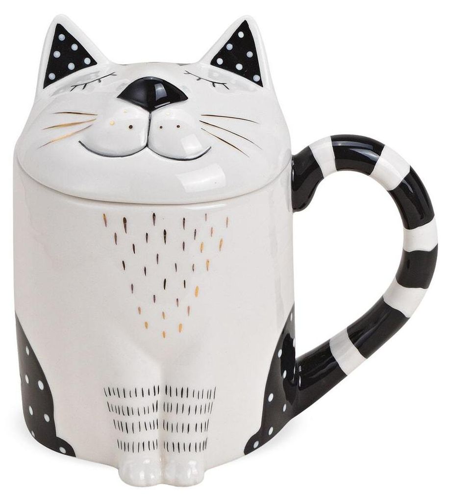 Große Teetasse mit Deckel Katze Meow-Design Produktbild 
