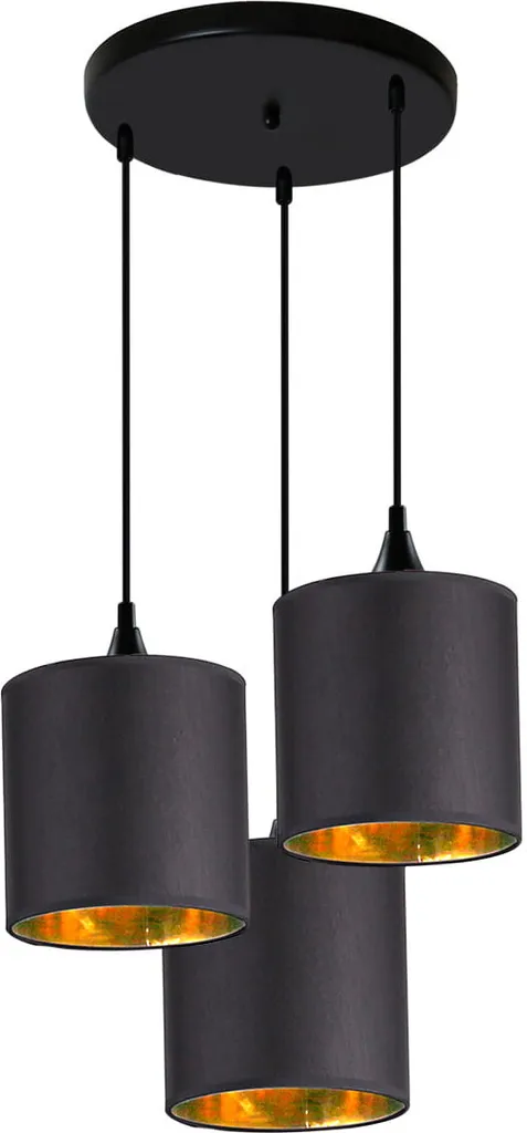 Grand lustre pour salon noir et doré 125 cm avec abat-jour en textile