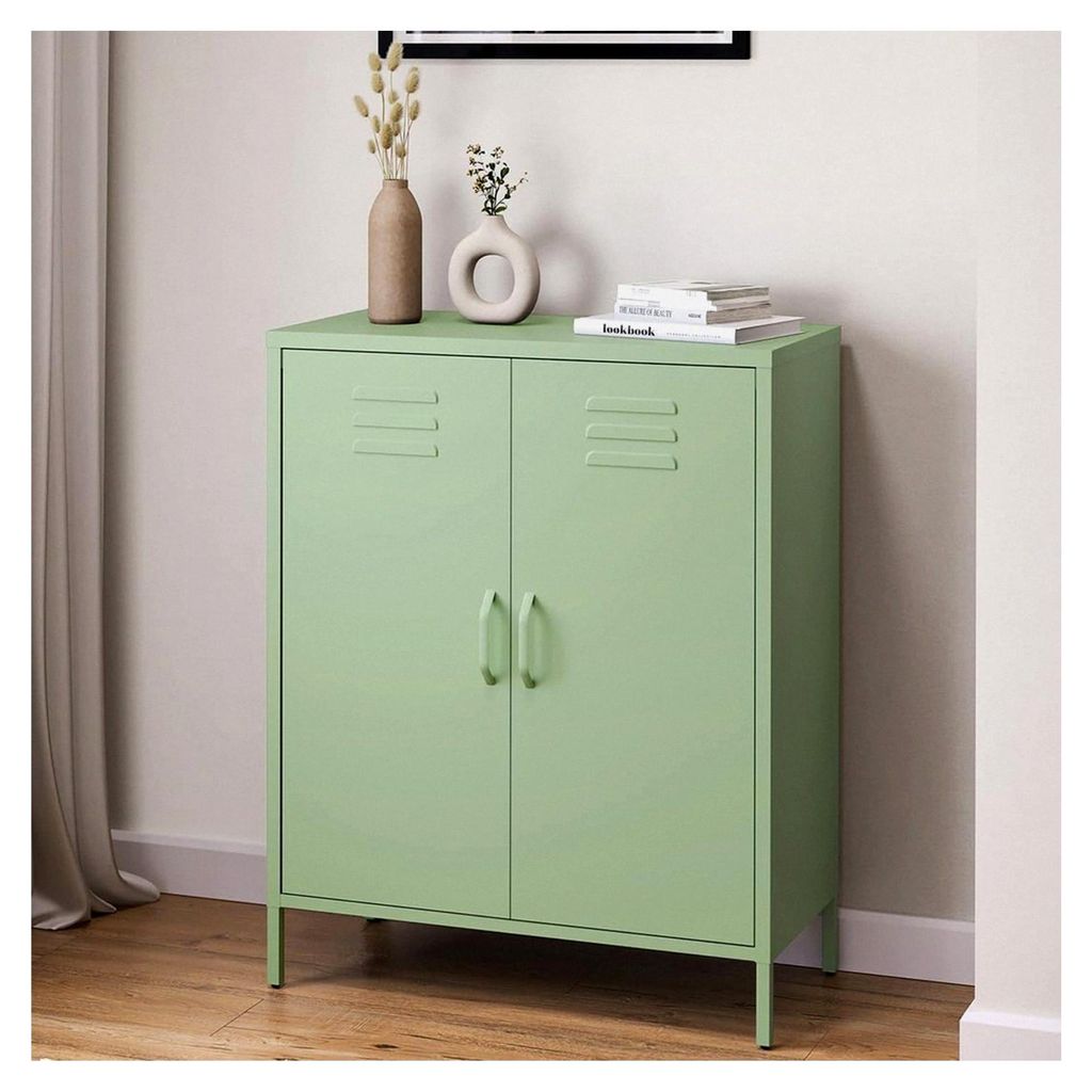 Atria Metallkommode – Sideboard in Mintgrün – Metallschrank mit 3 Fächern und Doppeltüren – Mehrzweckschrank mit flexiblen Einlegeböden ...