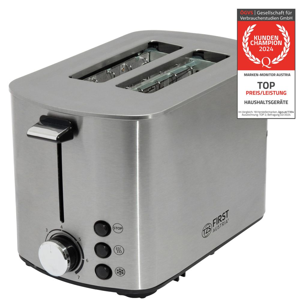 TZS First Austria Toaster | Edelstahl | 2 Scheiben | 850W | Produktbild 