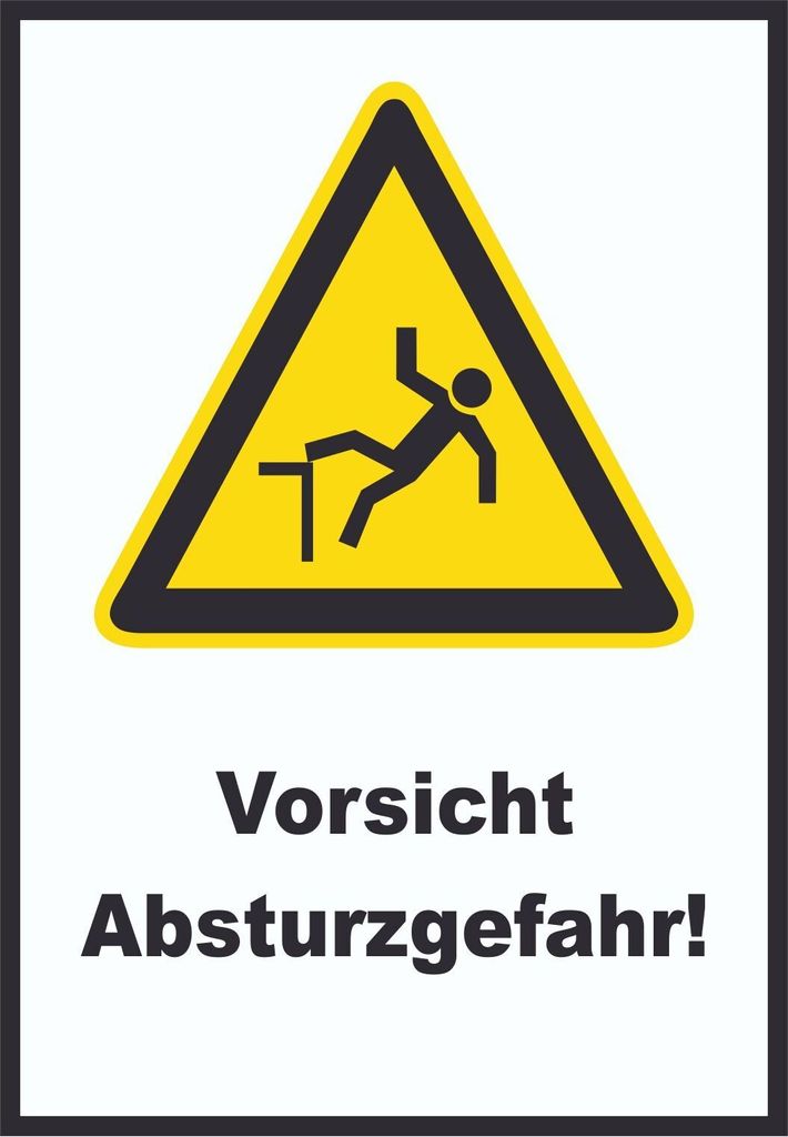 Vorsicht Absturzgefahr Schild A4 Rückseite selbstklebend