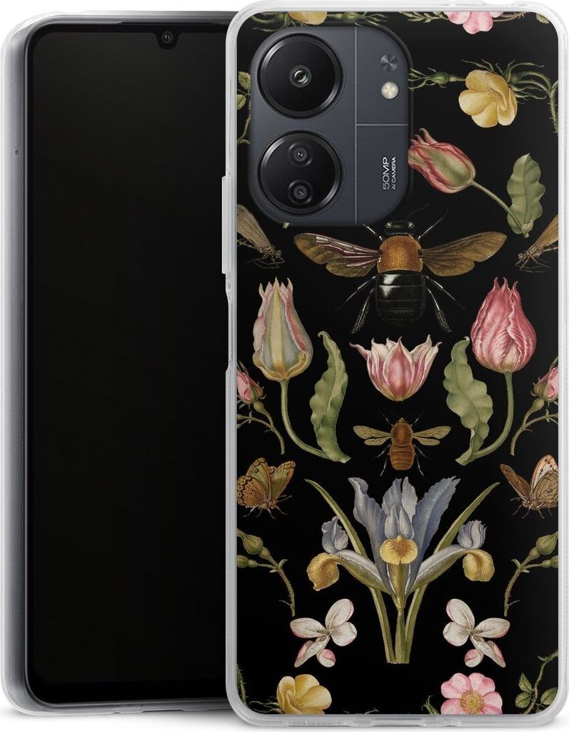 DeinDesign Handyhülle für Xiaomi POCO C65 Silikon Hülle Case Smartphone Schutzhülle Biene Blumenkranz Blüte