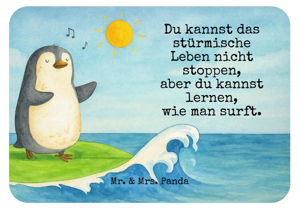 Mr. & Mrs. Panda magnet Pinguin Surfer Design - Weiß - Geschenk, Urlaub, haftmagnet, Kühlschrankmagnet, whiteboardmagnet, Motiviert, Optimistisch...