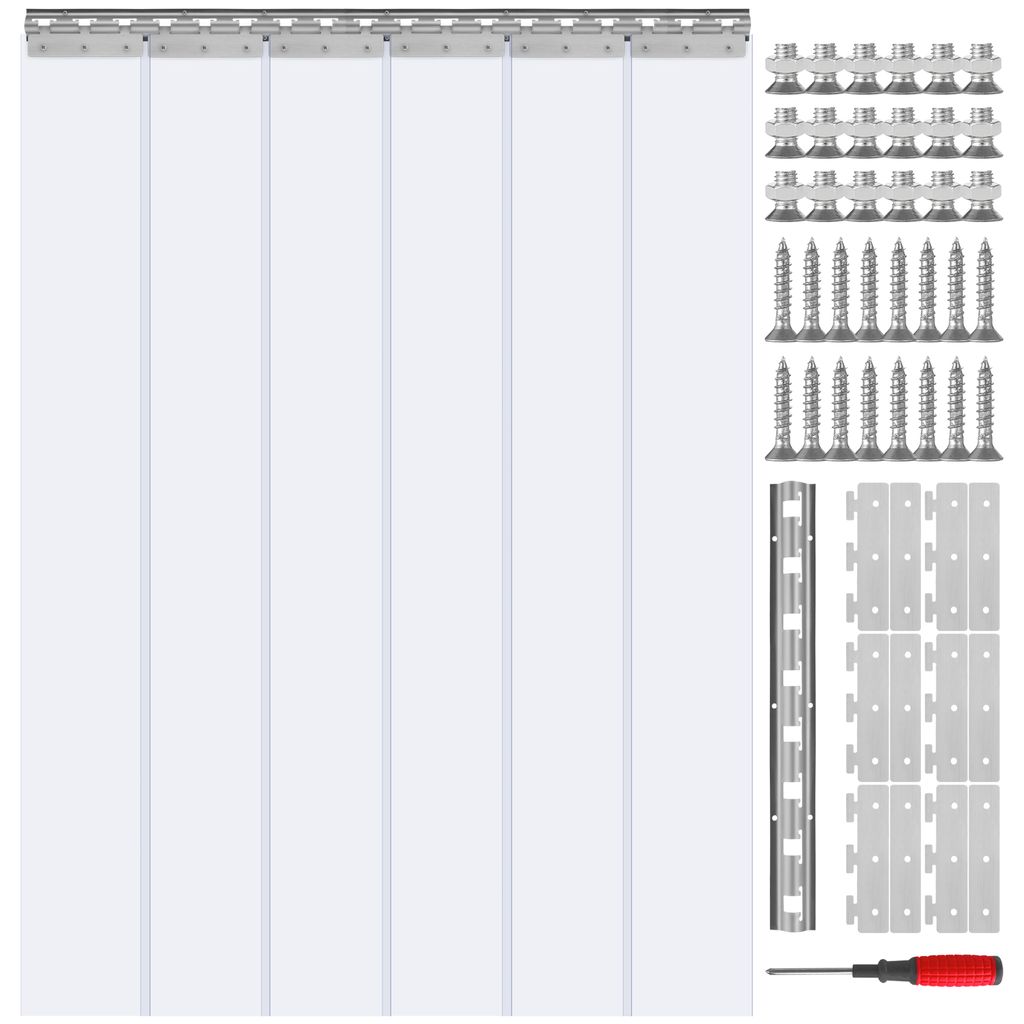 VEVOR Streifenvorhang, 213,4 cm Höhe x 96,5 cm Breite, 0,2 cm Dicke, 6 Stück transparenter PVC-Streifen-Türvorhang, Gefrierschrankvorhang, Kunst...
