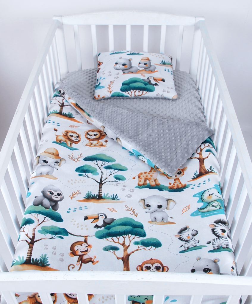 Babylux Babydecke 75x100 cm mit Kissen 30x35 cm – Kuscheldecke aus Minky & Baumwolle – Krabbeldecke für Kinderwagen, Babybett K148 - Grau + Ds...