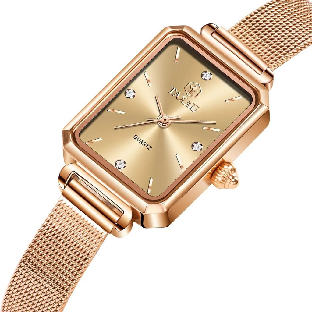 Orologio da donna Orologio da polso quadrato da donna con bracciale in acciaio inox a maglie Orologio rettangolare da donna Moda orologio da polso da donna Rosegold impermeabile elegante orologio al quarzo - 6