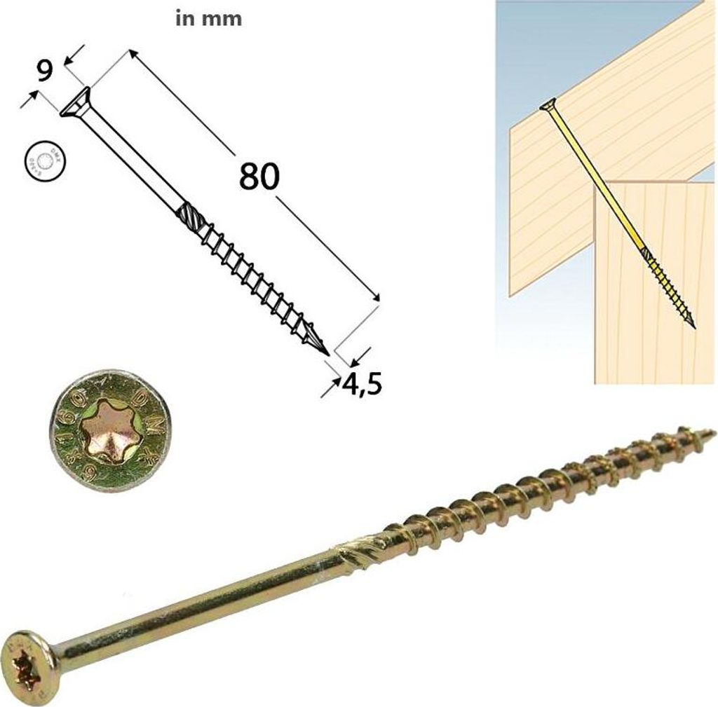 DMX - Holzbauschrauben mit Senkkopf CS 4,5mm - TORX - Zink galvanisiert