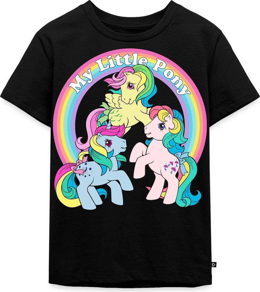 Spreadshirt My Little Pony Retro Bunte Ponys Unter Dem Regenbogen Kinder Premium T-Shirt, 110/116 (4 Jahre), Schwarz
