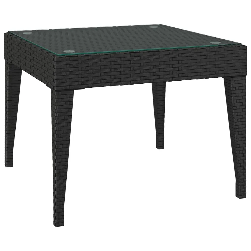 Table de terrasse en poly rotin noir avec plateau verre 50x50x38 cm