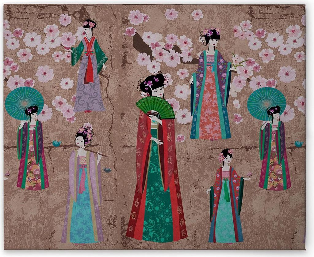 TADESSI Leinwandbild Asiatisch - Wandbild 50 x 40 cm - Kunstdruck auf Leinwand in Braun Rot - M1-No.50895