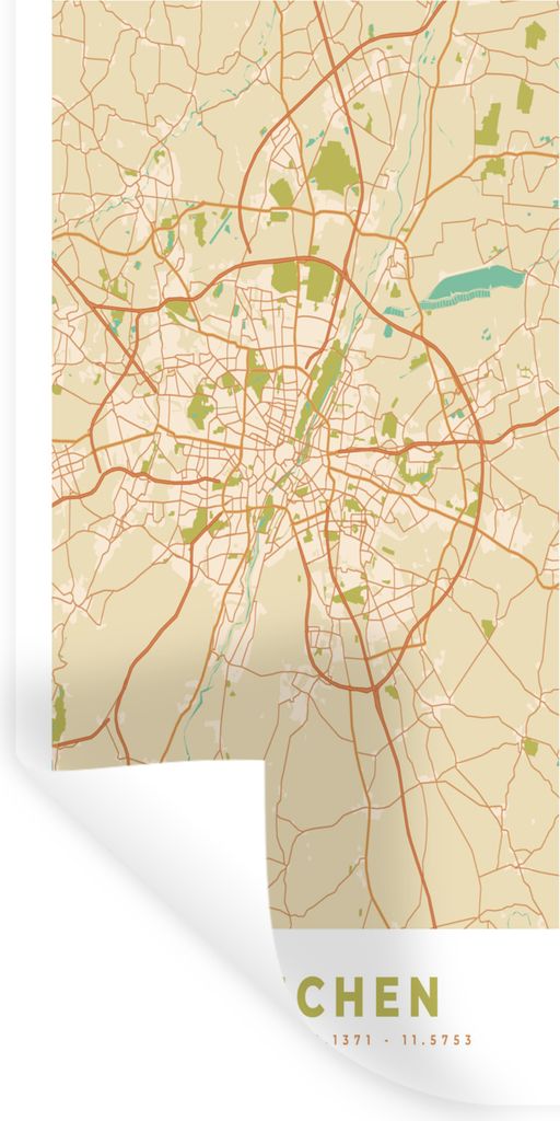 MuchoWow Wandtattoo Wandsticker Wandaufkleber München - Karte - Vintage - Stadtplan 20x40 cm Selbstklebend und Repositionierbar - Selbstklebend ...