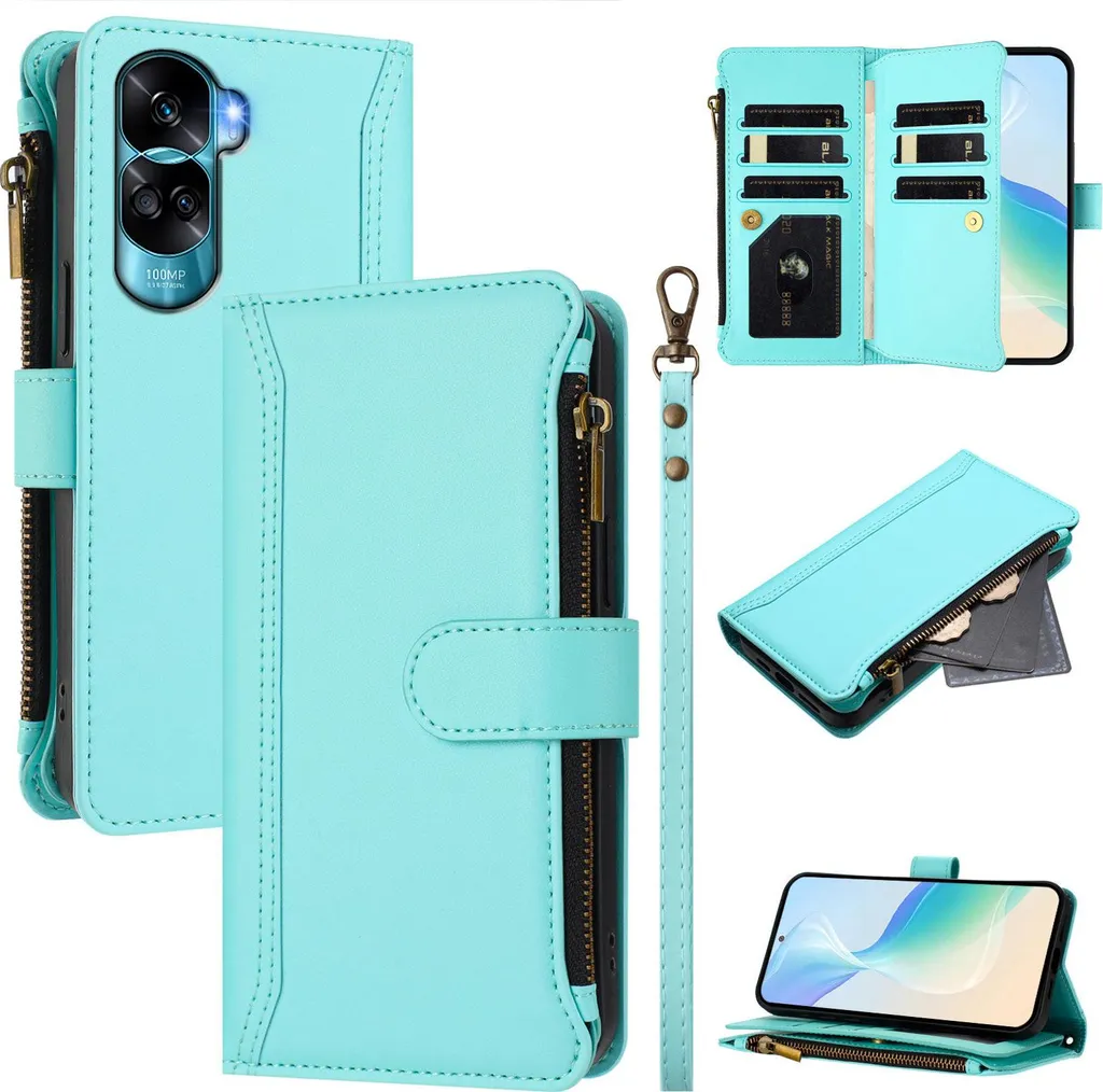 Cover Honor 90 Lite Flip Book Verde Menta con Portamonete e Zip - 1