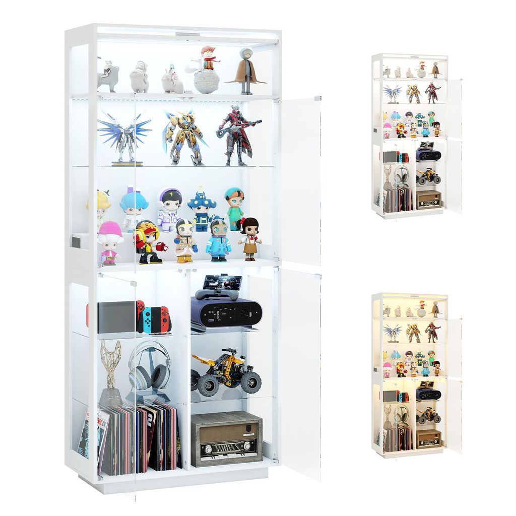 Puluomis Vitrine Glasvitrine mit 3 Farbe Beleuchtung und Produktbild 