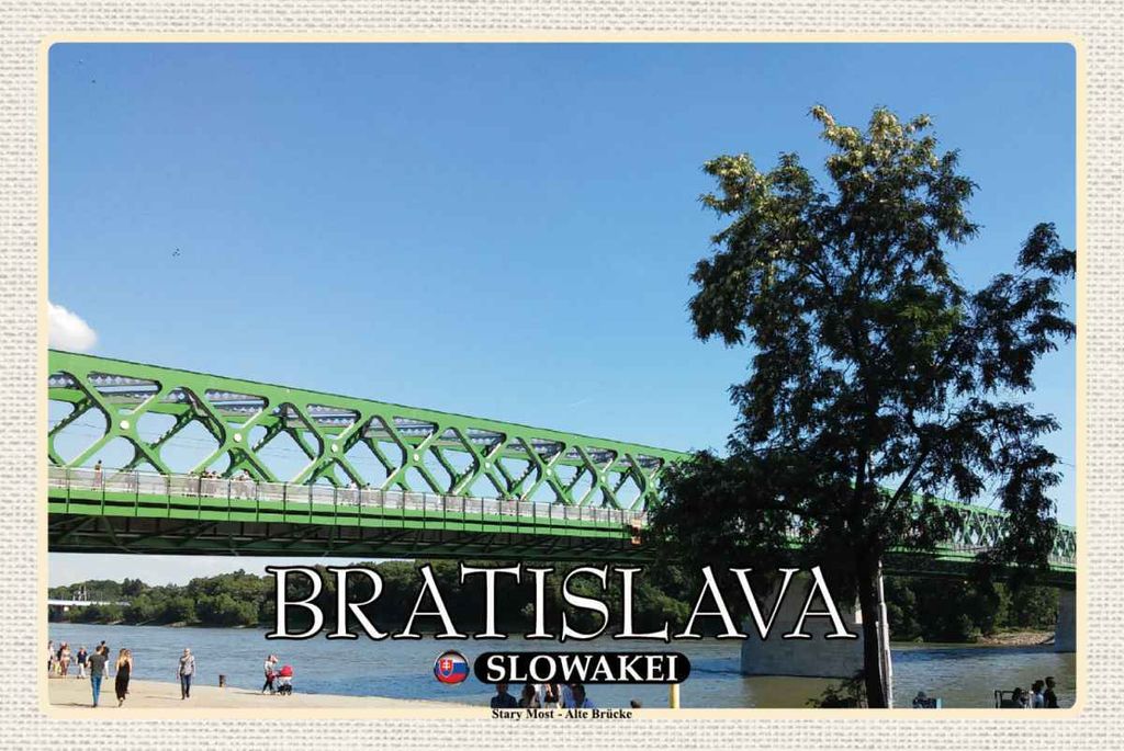 vianmo Holzschild 20x30 cm Bratislava Slowakei Stary Most Alte Brücke Bildmotiv Reisemotiv Europa