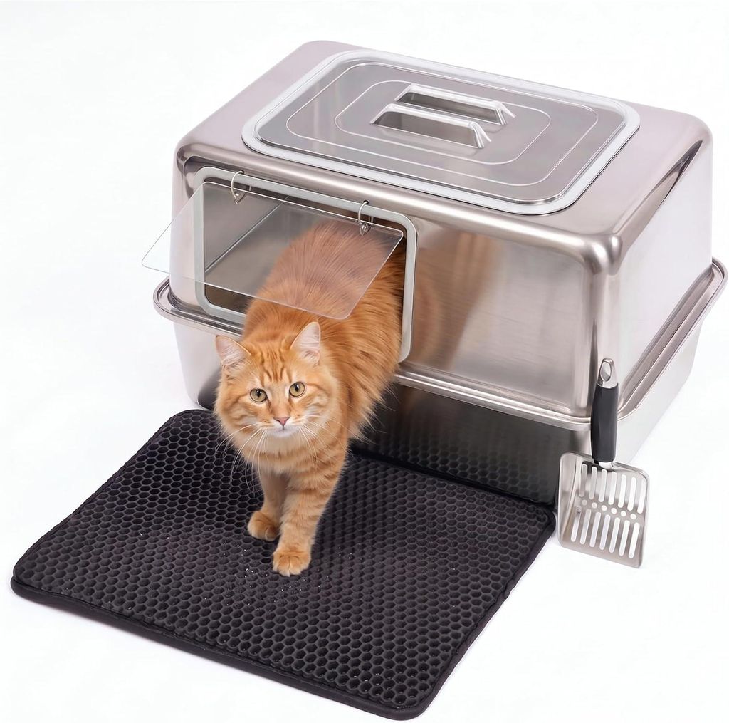 Katzenklo Edelstahl XXL mit Deckel – Katzentoilette Produktbild 