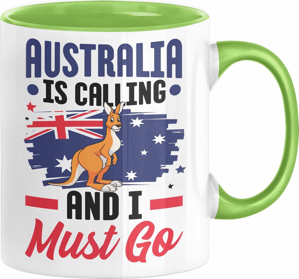 Auslandsjahr Geschenk Abschied Tasse Australien Is Calling And I Must Go Australia Abschiedsgeschenk (Grün)