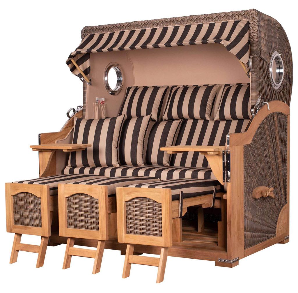 Strandkorb-Set - bene living - Ammersee Grande XXL Teak - PE grau - Modell 581 - inkl. Liftersystem