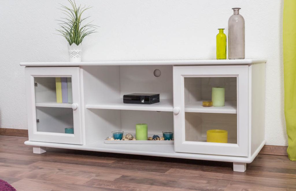 TV-Lowboard Massivholz Farbe: Weiß 55x136x47 cm