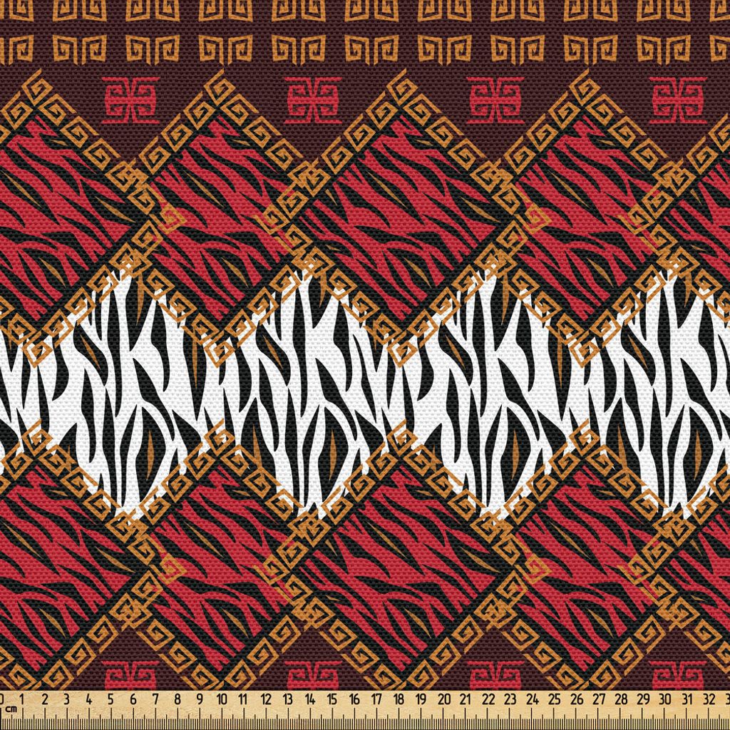 ABAKUHAUS Safari Gewebe als Meterware, Afrikanische Tierhaut stilisierte Streifen in Diamant Muster gebürtigen Grafik, 1 M (148 x 100 cm), Rot und...
