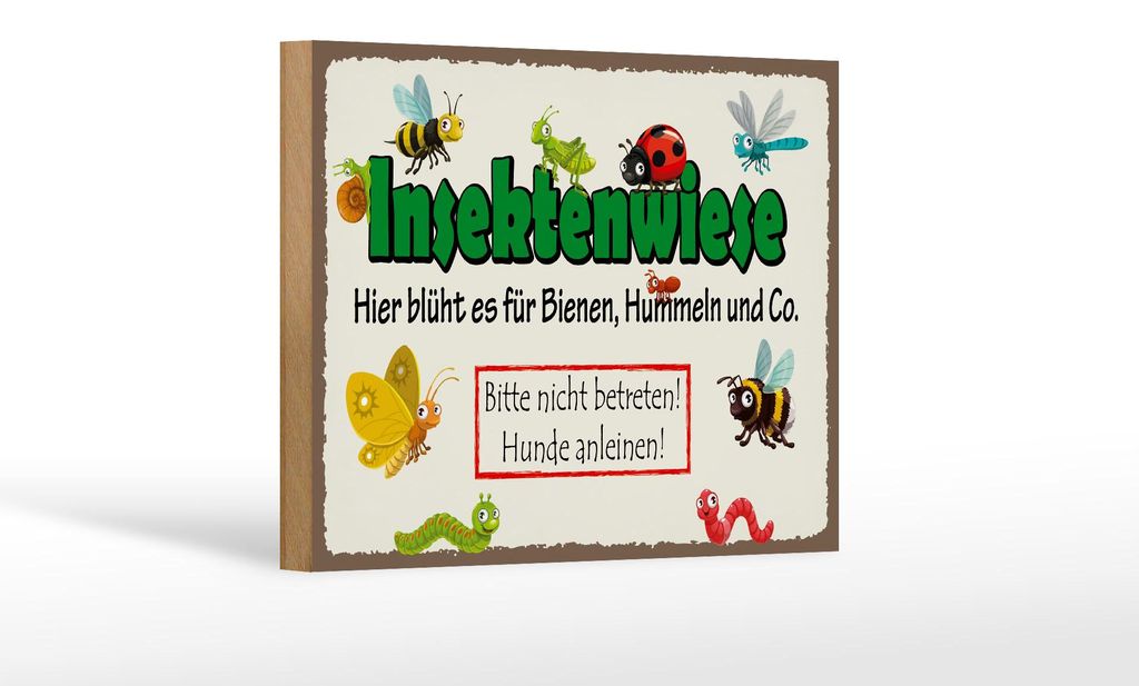 Holzschild Hinweis 18x12cm Insektenwiese Bienen Hummeln Produktbild 