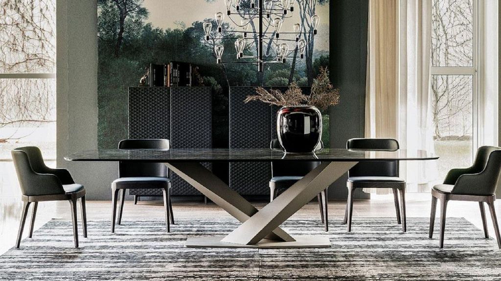 Casa Padrino Luxus Esstisch Hochglanz Schwarz / Titanfarben 200 x 120 x H. 75 cm - Esszimmertisch mit hochwertiger Keramik Tischplatte - Moderne Es...