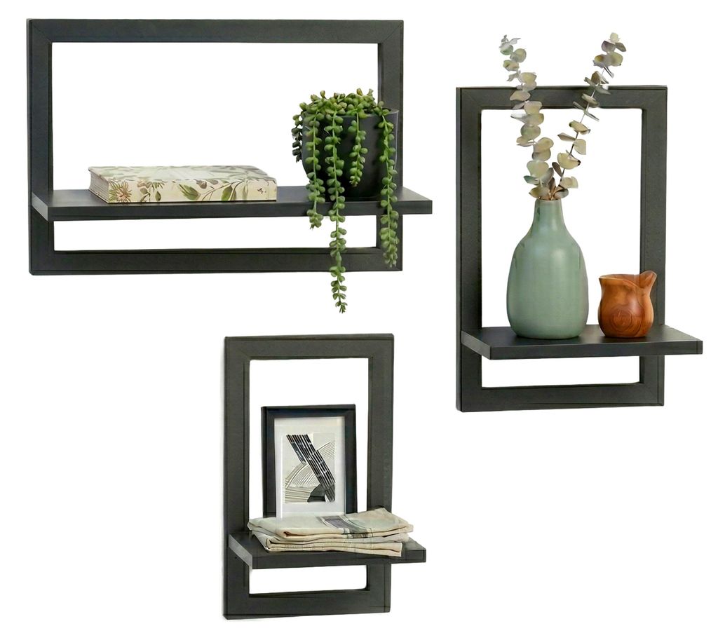 Étagère murale Relaxdays, lot de 3, métal et MDF, 3 Image du produit 
