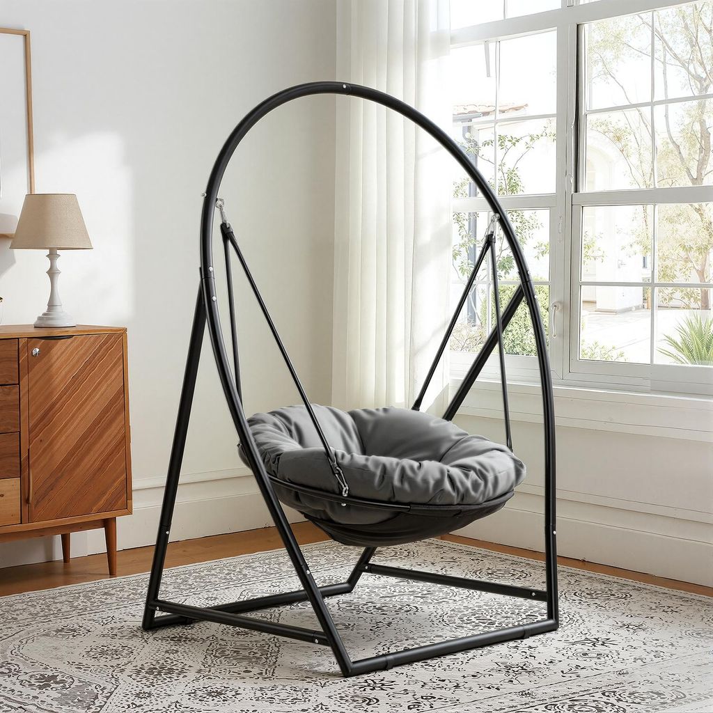 Ikodm Hängesessel mit Gestell Kissen - Hängestuhl höhenverstellbar - Hängeschaukel Outdoor & Indoor - Korbhängesessel bis 150kg - Hängekorb S...