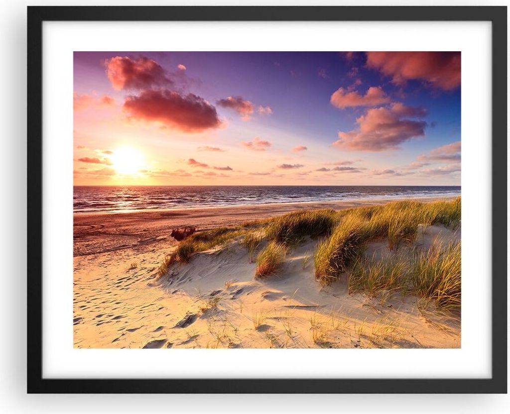 Gerahmtes Poster - Schwarzer Rahmen - Meer Strand Düne - 50x40 cm - Wand Bild - Wanddeko - Wandbilder - Kunstposter - Wandposter - Bilderrahmen - ...