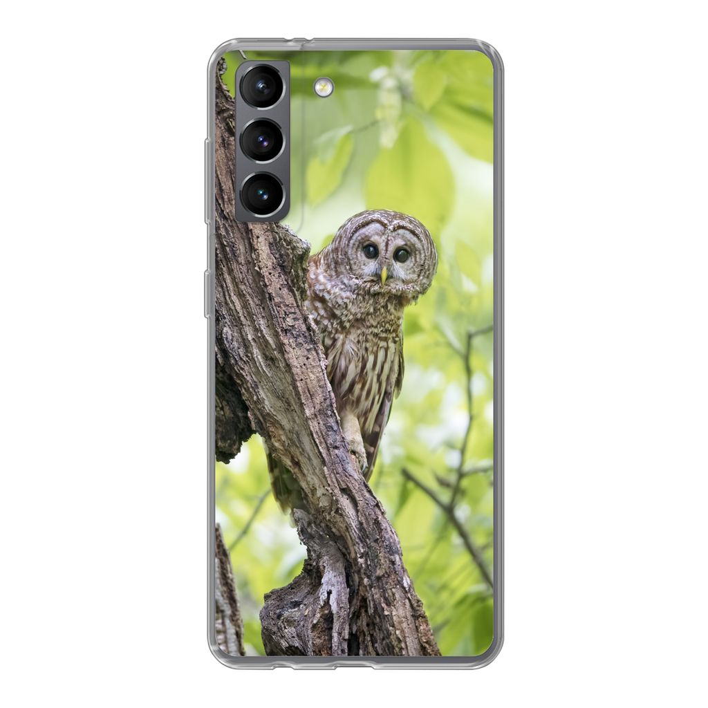 MuchoWow Handyhülle Schutzhülle Hülle für Samsung Galaxy S21 Eule - Wald - Licht Silikon Softcase Handy Hülle - Softcase