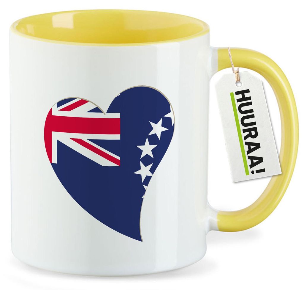 Huuraa Kaffeetasse Cookinseln Flagge Herz 330ml Gelb Keramik Kaffeebecher Geschenkidee