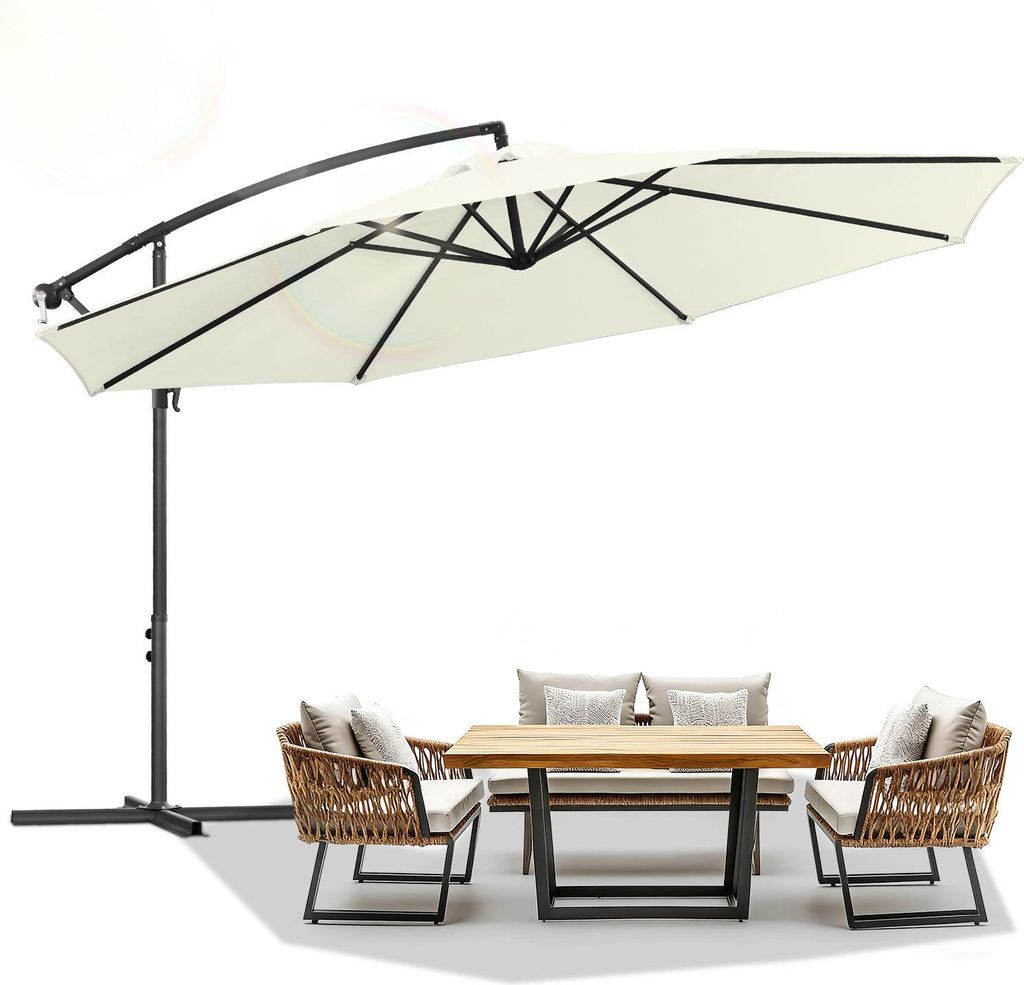 Izrielar Sonnenschirm 3.5m Creme – Extra großer Gartenschirm für Terrasse & Familienbereich