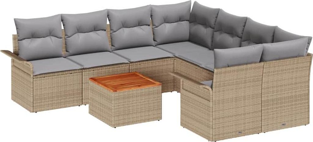 "2026 MODERNE" Garten-Sofa-Set - elegantes Design - Sitzgruppe mit Sofa, Tisch - 9 pcs Beige Poly Rattan - Terassenmöbel NeuMöbel492521