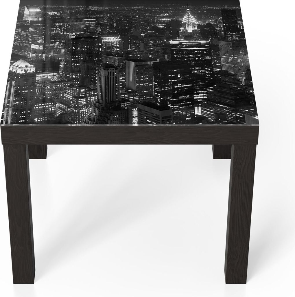 DEQORI Couchtisch 55x55 cm Schwarz 'Nächtliches Manhattan' Glas Beistelltisch
