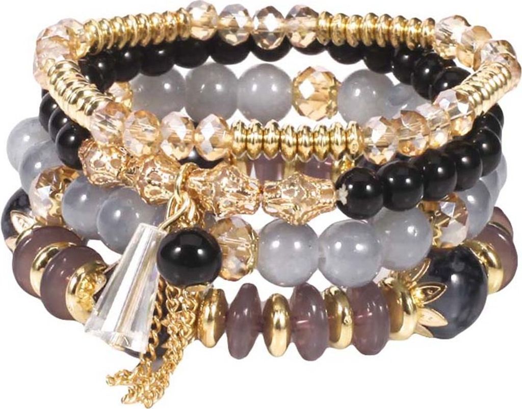 4 Teile/satz Boho Faux Achat Perle Quaste Kette Charm Perlen Armband Frauen Schmuck-Schwarz