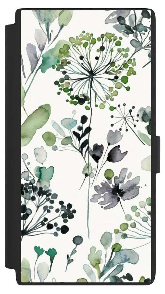 NIVOCASE Klapphülle für Samsung Galaxy S24 Ultra Handyhülle aus Kunst Leder NIVOflip schwarz Blumen Wasserfarbe Eukalyptus