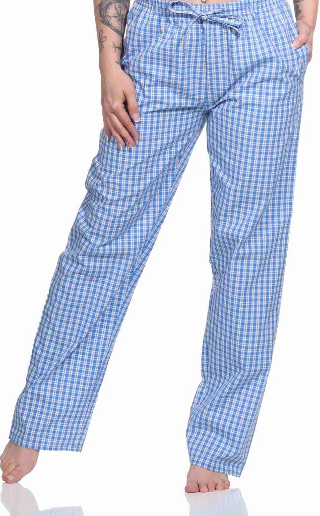 Damen Schlafanzug Hose lang gewebt aus Baumwolle – ideal zum relaxen ; blau , 44-46